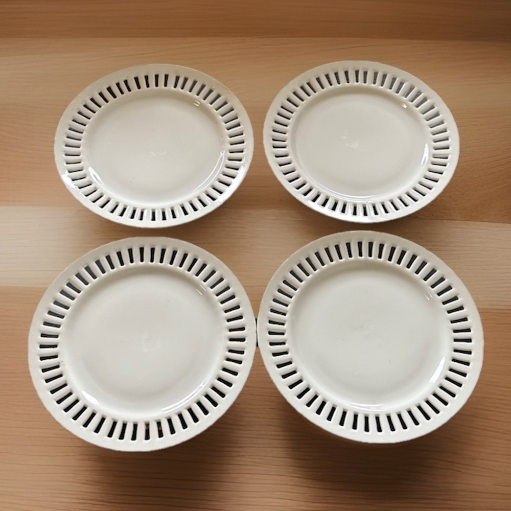 Vintage Set Of 4 Ceramic Plates Lace Reticulated Edge Design‎ Japanese 8"wide